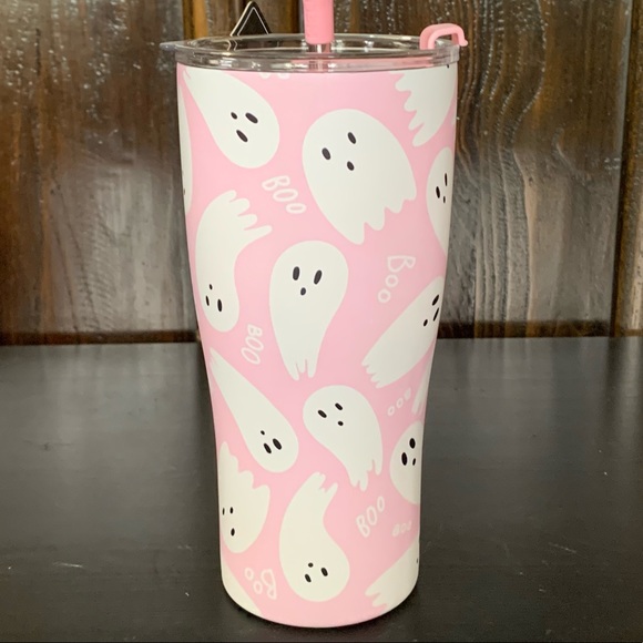 Pink Ghosts 30oz Stainless Steel Insulated Halloween Tumbler with Straw - Picture 2 of 10